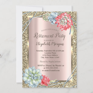 Invitation Watercolor Desert Succulents Rose Gold Retraite