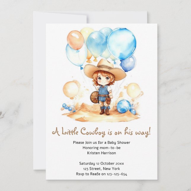 Invitation Watercolor Desert Yeehaw Cowboy Baby shower (Devant)