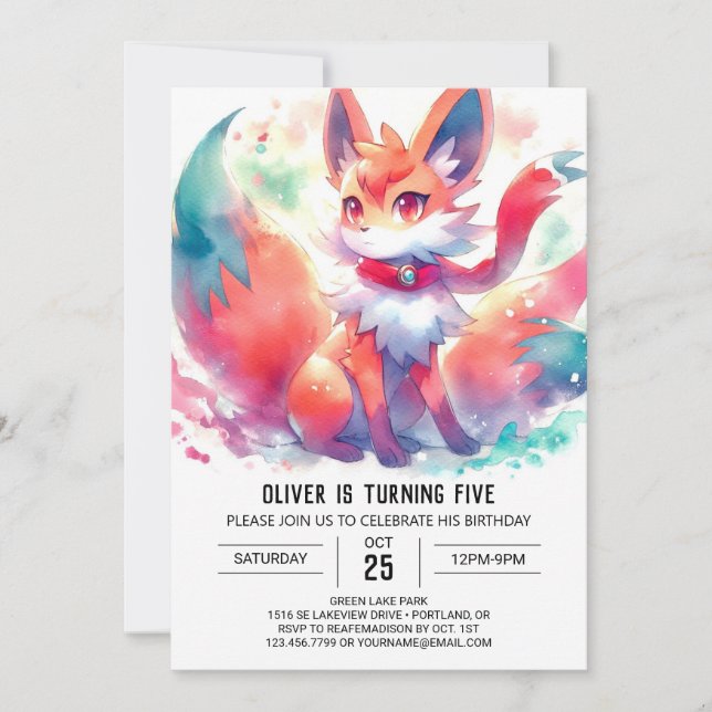Invitation Watercolor Digital Fox Anniversaire (Devant)