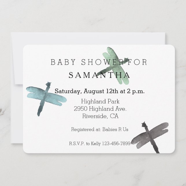 Invitation Watercolor Dragonflies baby (Devant)