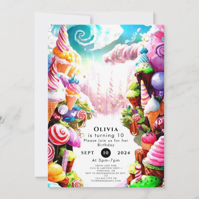 Invitation Watercolor Dreamy Candyland Anniversaire (Devant)