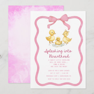 Invitation Watercolor Duckling Puddle Splash Gender Neutral