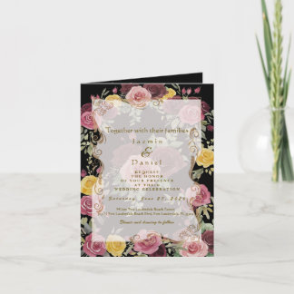 Invitation Watercolor Dusty Burgundy Yellow Roses/Black