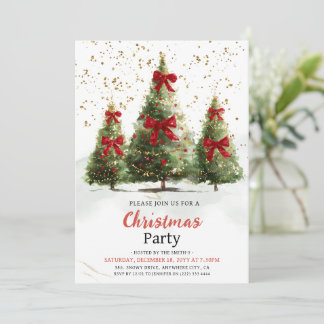 Invitation Watercolor Elegant Christmas Tree Christmas Party 