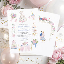 Watercolor Elegant hand drawn pink blue   Bridal S