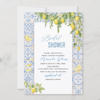 Invitation Watercolor Elegant Lemons Italian Mediterranean Br