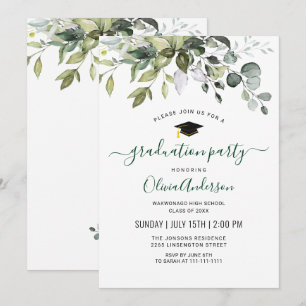 Invitation Watercolor Eucalyptus Green Graduation Party