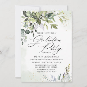 Invitation Watercolor Eucalyptus Green Graduation Party