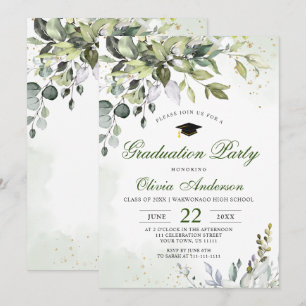 Invitation Watercolor Eucalyptus Green Graduation Party