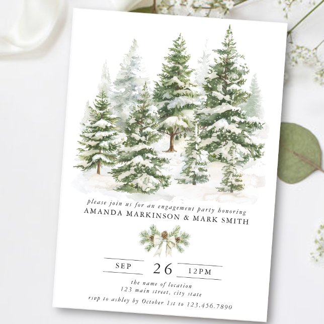 Invitation Watercolor Evergreen Winter Engagement Party (Créateur téléchargé)