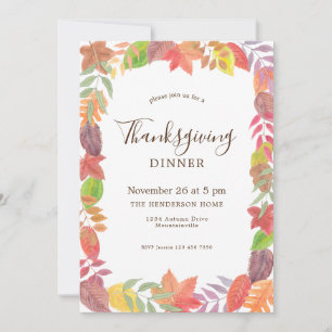 Invitation Watercolor Fall Foliage Thanksgiving Dinner
