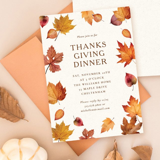 Invitation Watercolor Fall quitte Thanksgiving Dîner (watercolor fall leaves thanksgiving dinner invitation)