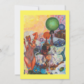 Invitation Watercolor Fantasy Eros rides white Lioness Woman