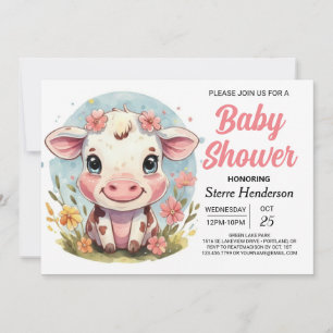 Invitation Watercolor Ferme Baby shower de vache moderne