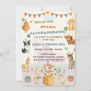 Invitation Watercolor Ferme Oink Baa Moo Ferme Amusement Anni