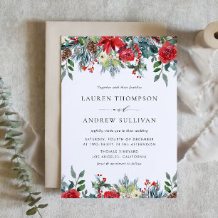 Invitation Watercolor Festive Floral Garland Mariage d'hiver