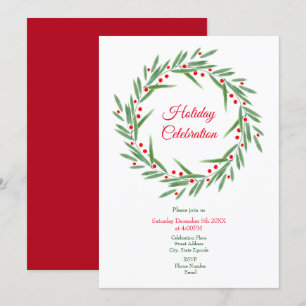 Invitation Watercolor Feuilles et Berries Wreath