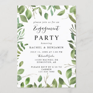 Invitation Watercolor Feuilles Green Frame d'engagement