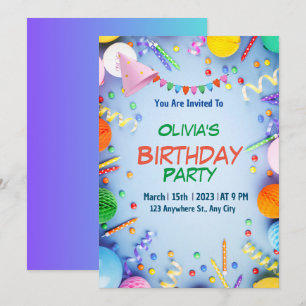 Invitation Watercolor fille's Boy's anniversaire de enfant pa