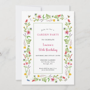 Invitation Watercolor Fleur sauvage Jardin Fête d'anniversair