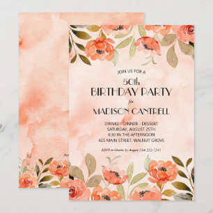 Invitation Watercolor Floral 50e fête d'anniversaire