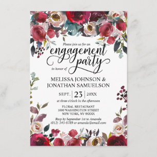 Invitation Watercolor Floral Bourgogne Merlot Engagement