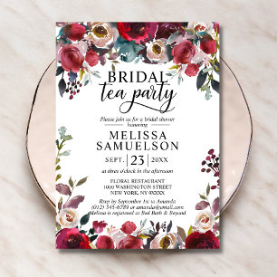 Invitation Watercolor Floral Bourgogne Tea Party Fête des mar