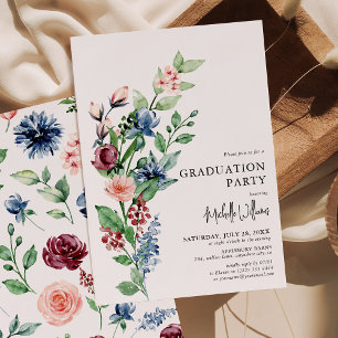 Invitation Watercolor Floral & Green Graduation Party