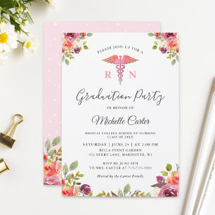Invitation Watercolor Floral Nursing School Graduation Party