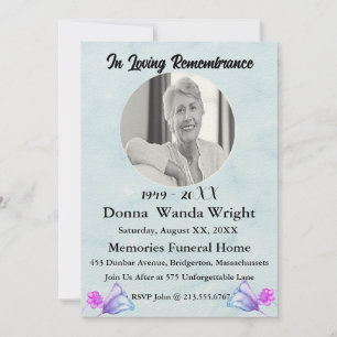 Invitation Watercolor Floral Photo Service funéraire