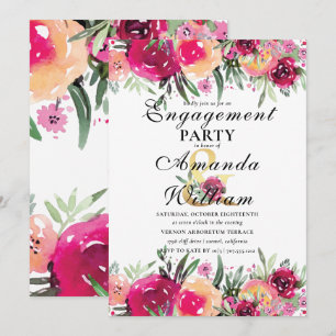 Invitation Watercolor Floral Pink Engagement Party