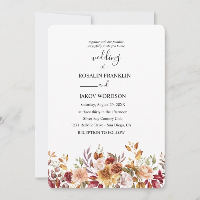 Invitation watercolor floral rustic wedding (Devant)
