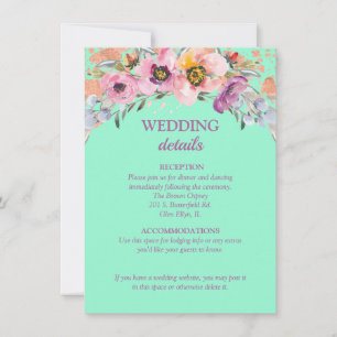 Invitation Watercolor Floral sur Neo Mint Mariage Réception