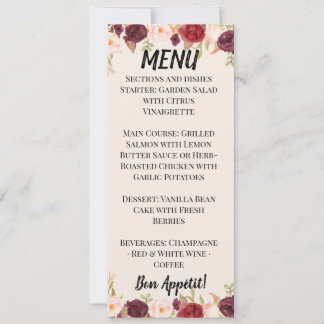 Invitation Watercolor Floral Wedding Menu