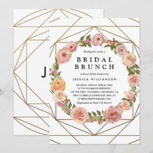 Invitation Watercolor Floral Wreath Brunch nuptial géométriqu