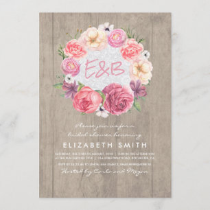 Invitation Watercolor Floral Wreath Fête des mariées en bois 