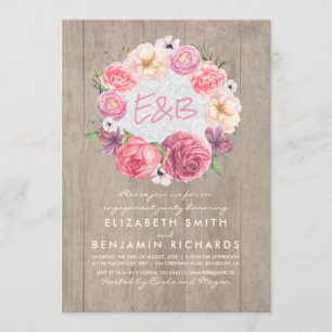 Invitation Watercolor Floral Wreath Rustic Engagement Party