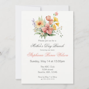 Invitation Watercolor Florals Fête des mères Brunch Tea Party