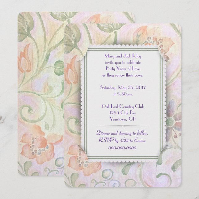 Invitation watercolor florwal Mariage Vow Renewal (Devant / Derrière)