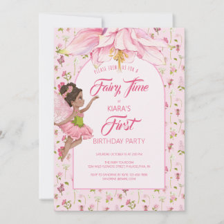 Invitation Watercolor Flower Fairy Girl Birthday