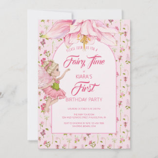 Invitation Watercolor Flower Fairy Girl Birthday