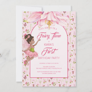 Invitation Watercolor Flower Fairy Girl Birthday
