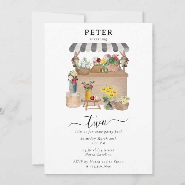Invitation Watercolor Flower Market fête d'anniversaire (Devant)