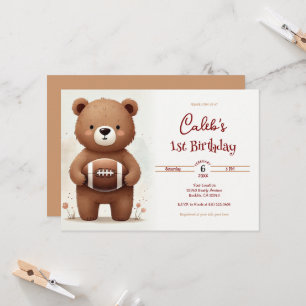 Invitation Watercolor Football Teddy Bear 1ère fête d'anniver