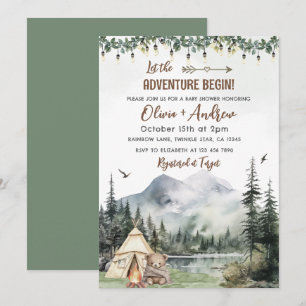 Invitation Watercolor Forest Camping Baby shower d'aventure