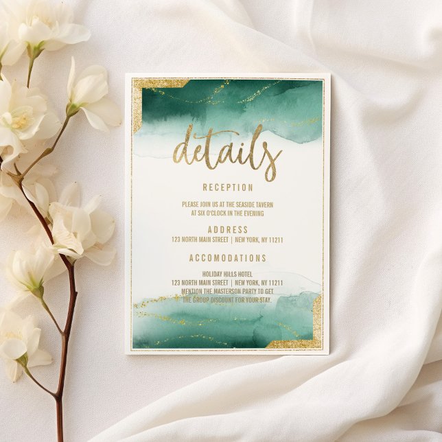 Invitation Watercolor forest green gold parties scintillant D (Watercolor forest green gold glitter Details)