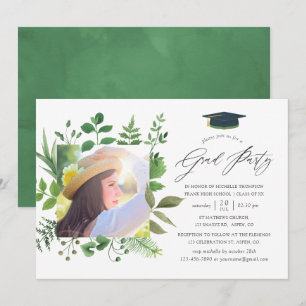 Invitation Watercolor Forest Green Graduation Party