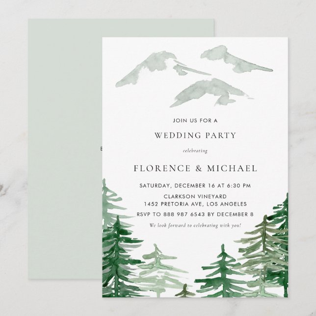 Invitation Watercolor Forest Winter Woodland Wedding Party (Devant / Derrière)