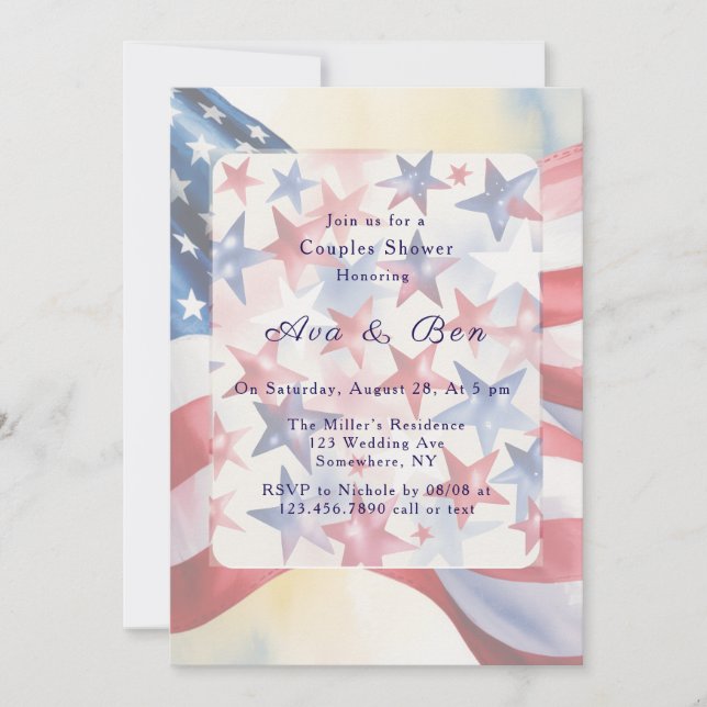 Invitation Watercolor Fourth Of July Couples Shower (Devant)