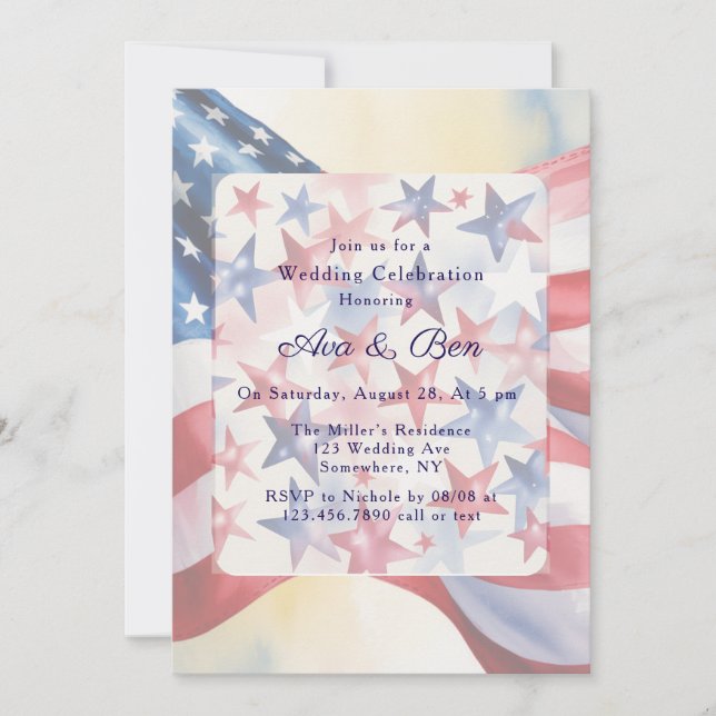Invitation Watercolor Fourth Of July Wedding (Devant)